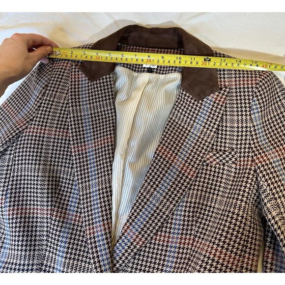 Veronica Beard Women's Destry Suede Trimmed Houndstooth Tweed Blazer Brown 6 - Picture 9 of 10